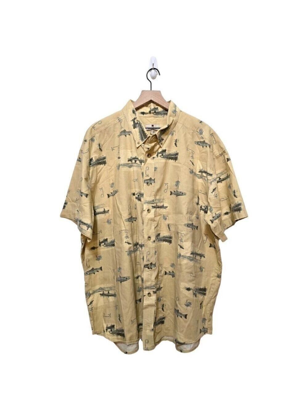 Woolrich Bone Trout Short Sleeve Cotton Casual Button Down Shirt Sz XXL